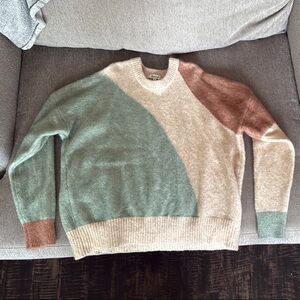 Colorblock Sweater in Green, Cream, and Brown